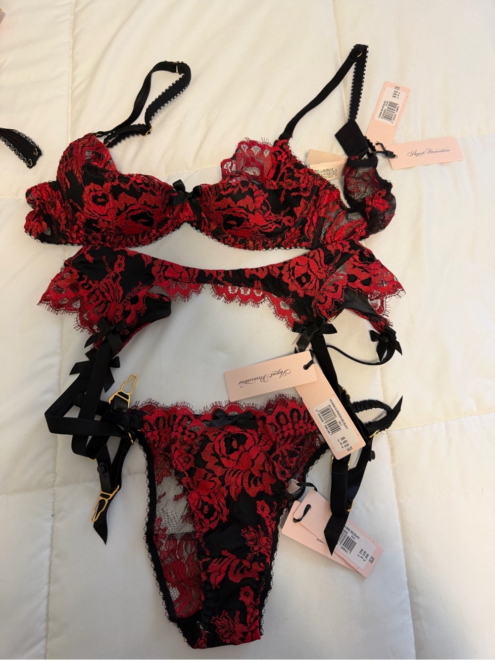 Agent Provocateur Red and Black Floral Lace Lingerie Set